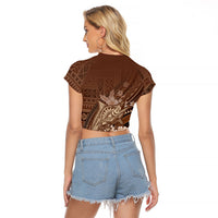 Samoa Tatau Marlin Raglan Cropped T Shirt With Siapo Motifs Brown LT05 - Polynesian Pride