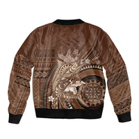 Samoa Tatau Marlin Sleeve Zip Bomber Jacket With Siapo Motifs Brown LT05 - Polynesian Pride