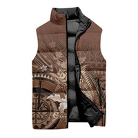 Samoa Tatau Marlin Sleeveless Puffer Jacket With Siapo Motifs Brown