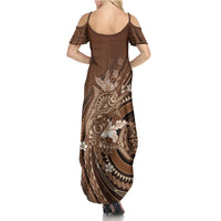 Samoa Tatau Marlin Summer Maxi Dress With Siapo Motifs Brown LT05 - Polynesian Pride