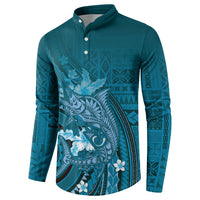 Samoa Tatau Marlin Button Sweatshirt With Siapo Motifs Teal LT05 - Polynesian Pride