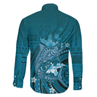 Samoa Tatau Marlin Family Matching Long Sleeve Bodycon Dress and Hawaiian Shirt With Siapo Motifs Teal LT05 - Polynesian Pride