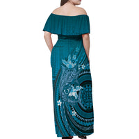 Samoa Tatau Marlin Off Shoulder Maxi Dress With Siapo Motifs Teal