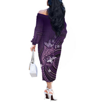 Samoa Tatau Marlin Off The Shoulder Long Sleeve Dress With Siapo Motifs Violet