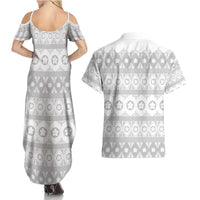 Tonga White Sunday Couples Matching Summer Maxi Dress and Hawaiian Shirt Tongan Ngatu Siale Pattern - Polynesian Pride