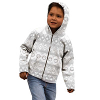 Tonga White Sunday Kid Hoodie Tongan Ngatu Siale Pattern - Polynesian Pride