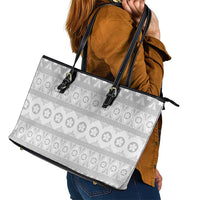 Tonga White Sunday Leather Tote Bag Tongan Ngatu Siale Pattern - Polynesian Pride