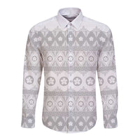 Tonga White Sunday Long Sleeve Button Shirt Tongan Ngatu Siale Pattern - Polynesian Pride