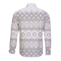 Tonga White Sunday Long Sleeve Button Shirt Tongan Ngatu Siale Pattern - Polynesian Pride