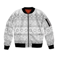 Tonga White Sunday Sleeve Zip Bomber Jacket Tongan Ngatu Siale Pattern - Polynesian Pride