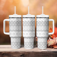 Tonga White Sunday Tumbler With Handle Tongan Ngatu Siale Pattern - Polynesian Pride