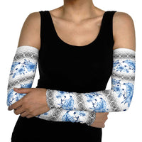 Samoa White Sunday Arm Sleeves Samoan Tapa Blue Hibiscus - Polynesian Pride