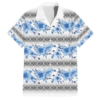 Samoa White Sunday Family Matching Tank Maxi Dress and Hawaiian Shirt Samoan Tapa Blue Hibiscus - Polynesian Pride