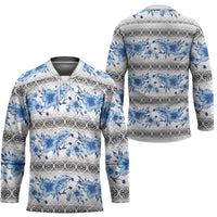 Samoa White Sunday Hockey Jersey Samoan Tapa Blue Hibiscus - Polynesian Pride