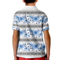 Samoa White Sunday Kid Polo Shirt Samoan Tapa Blue Hibiscus - Polynesian Pride