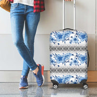 Samoa White Sunday Luggage Cover Samoan Tapa Blue Hibiscus - Polynesian Pride