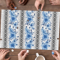 Samoa White Sunday Puzzle Samoan Tapa Blue Hibiscus - Polynesian Pride