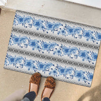 Samoa White Sunday Rubber Doormat Samoan Tapa Blue Hibiscus - Polynesian Pride
