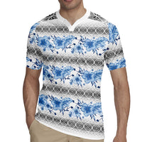 Samoa White Sunday Rugby Jersey Samoan Tapa Blue Hibiscus - Polynesian Pride