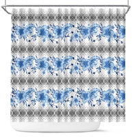Samoa White Sunday Shower Curtain Samoan Tapa Blue Hibiscus - Polynesian Pride