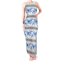 Samoa White Sunday Tank Maxi Dress Samoan Tapa Blue Hibiscus - Polynesian Pride
