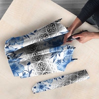 Samoa White Sunday Umbrella Samoan Tapa Blue Hibiscus - Polynesian Pride