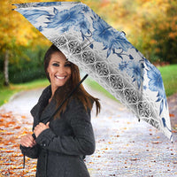 Samoa White Sunday Umbrella Samoan Tapa Blue Hibiscus - Polynesian Pride
