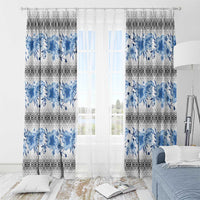 Samoa White Sunday Window Curtain Samoan Tapa Blue Hibiscus - Polynesian Pride