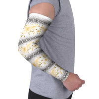 Samoa White Sunday Arm Sleeves Samoan Tapa Yellow Hibiscus - Polynesian Pride