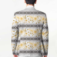 Samoa White Sunday Blazer Samoan Tapa Yellow Hibiscus - Polynesian Pride