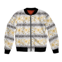 Samoa White Sunday Bomber Jacket Samoan Tapa Yellow Hibiscus - Polynesian Pride