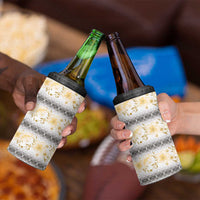 Samoa White Sunday 4 in 1 Can Cooler Tumbler Samoan Tapa Yellow Hibiscus - Polynesian Pride