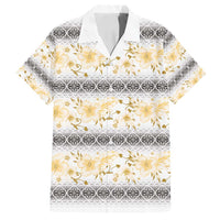 Samoa White Sunday Family Matching Long Sleeve Bodycon Dress and Hawaiian Shirt Samoan Tapa Yellow Hibiscus - Polynesian Pride