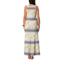 Samoa White Sunday Family Matching Tank Maxi Dress and Hawaiian Shirt Samoan Tapa Yellow Hibiscus - Polynesian Pride