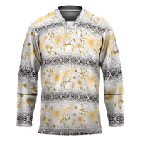 Samoa White Sunday Hockey Jersey Samoan Tapa Yellow Hibiscus - Polynesian Pride