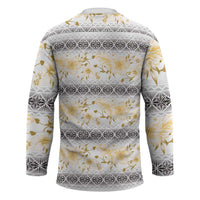 Samoa White Sunday Hockey Jersey Samoan Tapa Yellow Hibiscus - Polynesian Pride