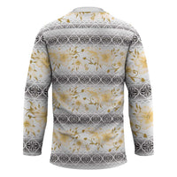 Samoa White Sunday Hockey Jersey Samoan Tapa Yellow Hibiscus - Polynesian Pride