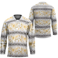 Samoa White Sunday Hockey Jersey Samoan Tapa Yellow Hibiscus - Polynesian Pride