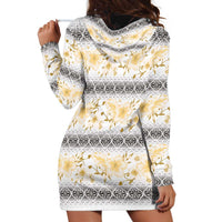 Samoa White Sunday Hoodie Dress Samoan Tapa Yellow Hibiscus - Polynesian Pride