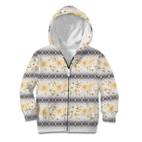 Samoa White Sunday Kid Hoodie Samoan Tapa Yellow Hibiscus - Polynesian Pride