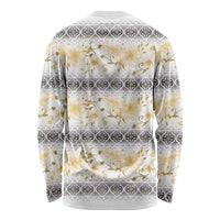 Samoa White Sunday Long Sleeve Shirt Samoan Tapa Yellow Hibiscus - Polynesian Pride