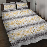 Samoa White Sunday Quilt Bed Set Samoan Tapa Yellow Hibiscus - Polynesian Pride