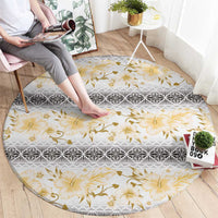 Samoa White Sunday Round Carpet Samoan Tapa Yellow Hibiscus - Polynesian Pride