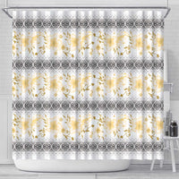 Samoa White Sunday Shower Curtain Samoan Tapa Yellow Hibiscus - Polynesian Pride