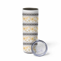 Samoa White Sunday Skinny Tumbler Samoan Tapa Yellow Hibiscus - Polynesian Pride