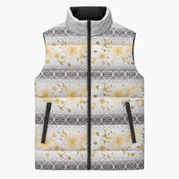Samoa White Sunday Sleeveless Puffer Jacket Samoan Tapa Yellow Hibiscus - Polynesian Pride