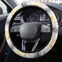 Samoa White Sunday Steering Wheel Cover Samoan Tapa Yellow Hibiscus - Polynesian Pride