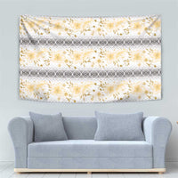 Samoa White Sunday Tapestry Samoan Tapa Yellow Hibiscus - Polynesian Pride