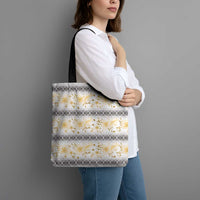 Samoa White Sunday Tote Bag Samoan Tapa Yellow Hibiscus - Polynesian Pride