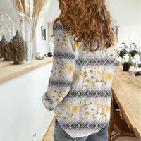 Samoa White Sunday Women Casual Shirt Samoan Tapa Yellow Hibiscus - Polynesian Pride